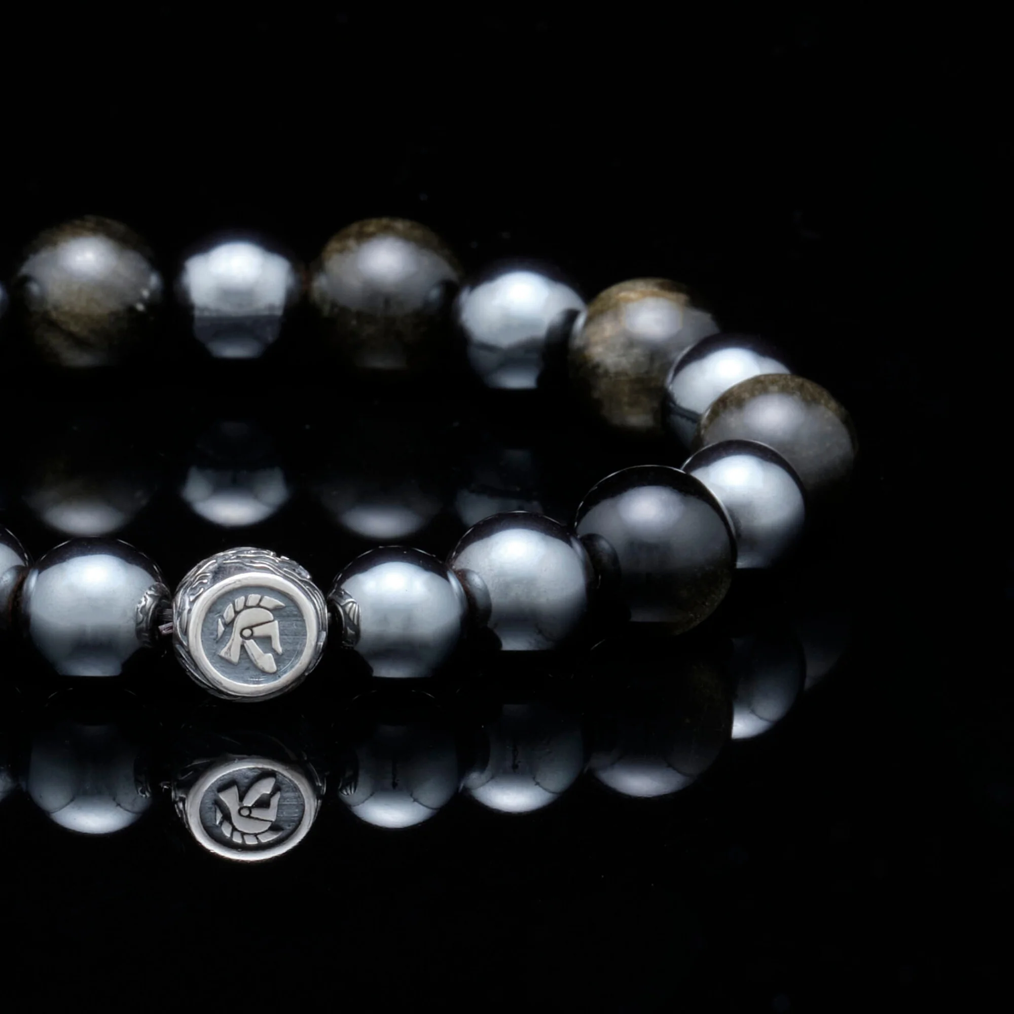 Steel of Hearts | Silver Dragrose Gold Obsidian Hematite Beaded Bracelet - Image 2