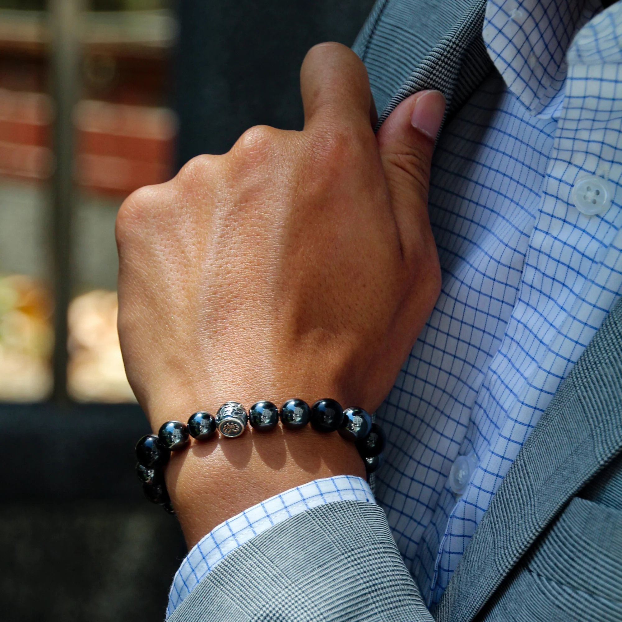 Steel of Hearts | Silver Dragrose Gold Obsidian Hematite Beaded Bracelet - Image 3