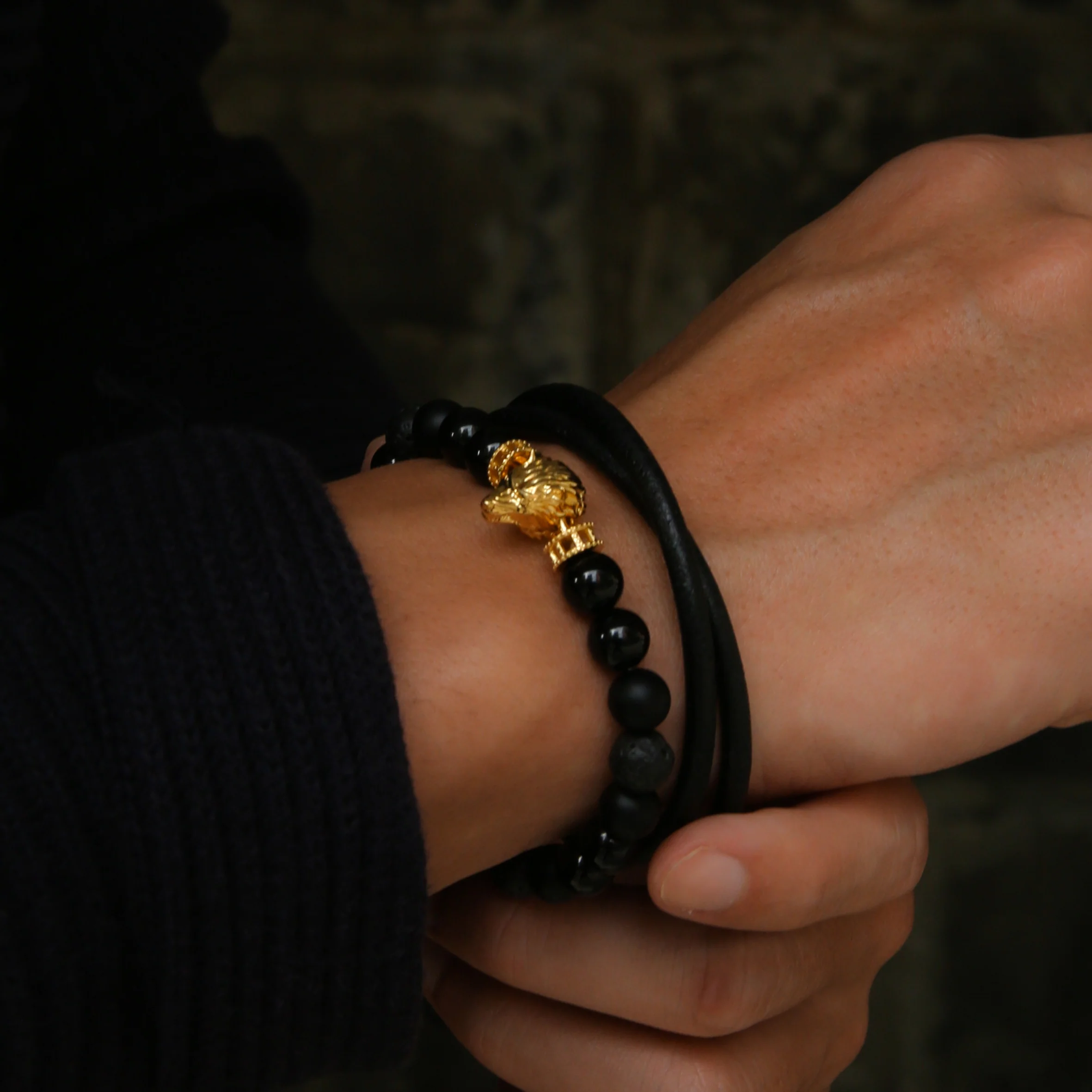 The Alpha Wolf | Onyx & lava Wolf Bracelet - Image 4