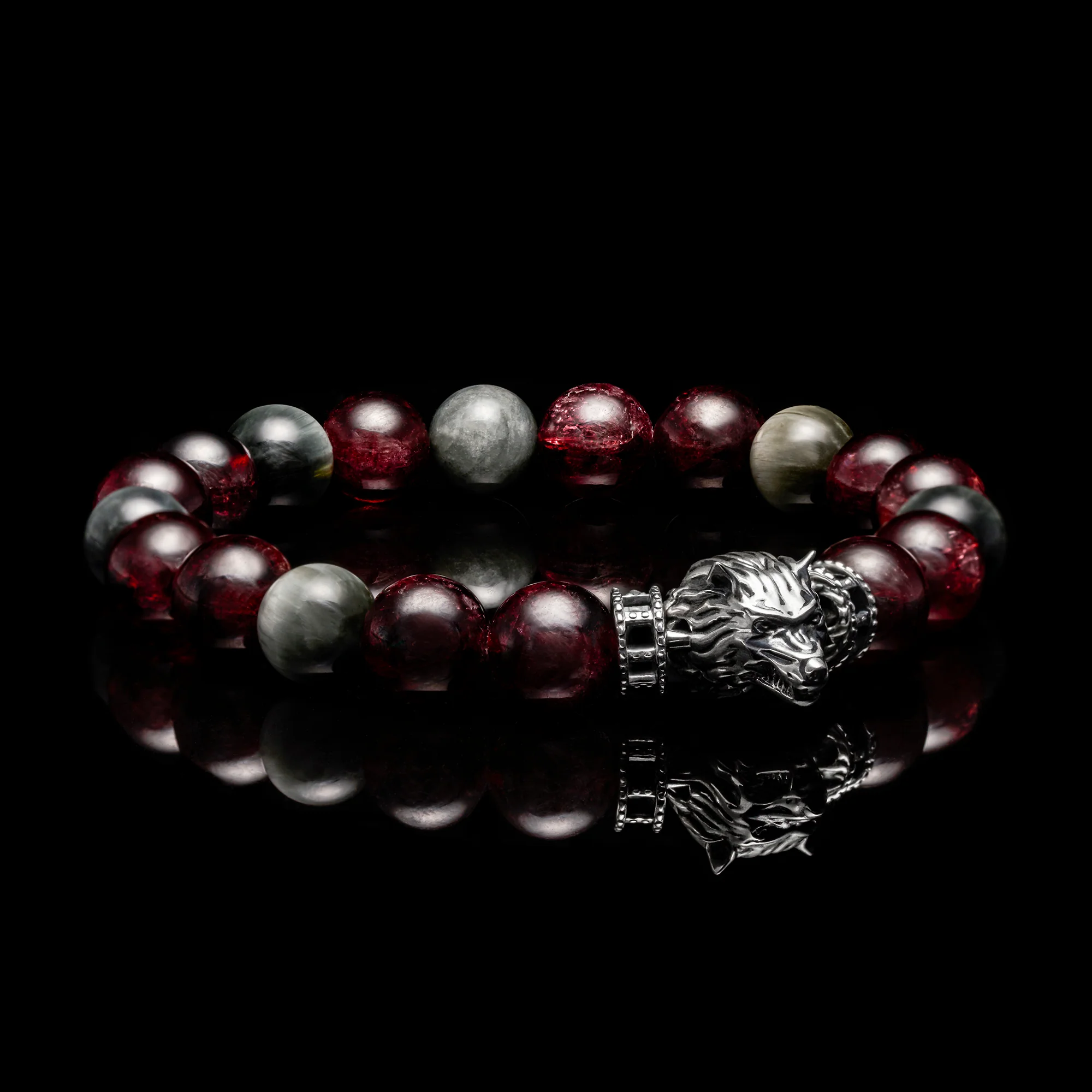 The Blood Moon | Garnet & Hawk Eye Wolf Bracelet