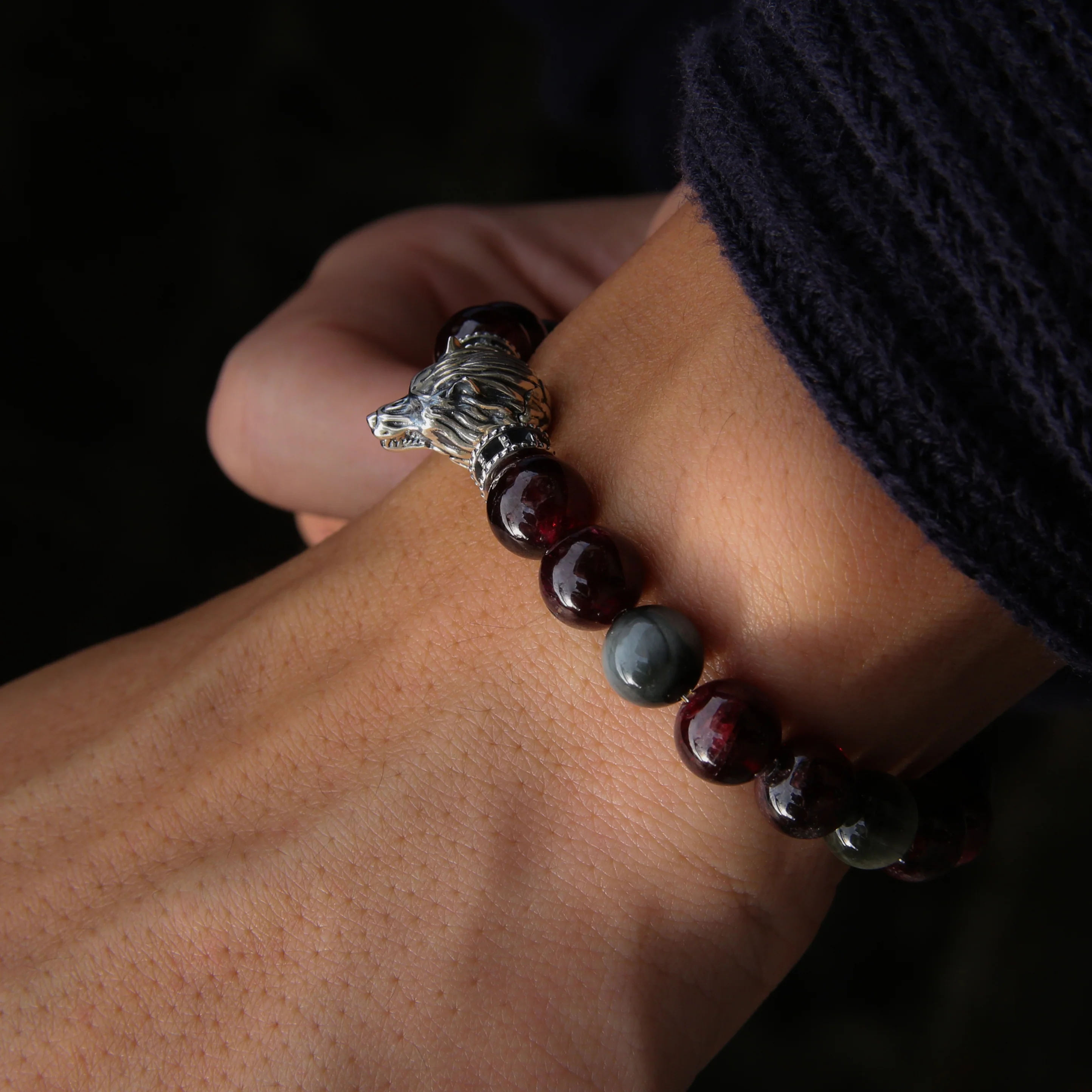 The Blood Moon | Garnet & Hawk Eye Wolf Bracelet - Image 4