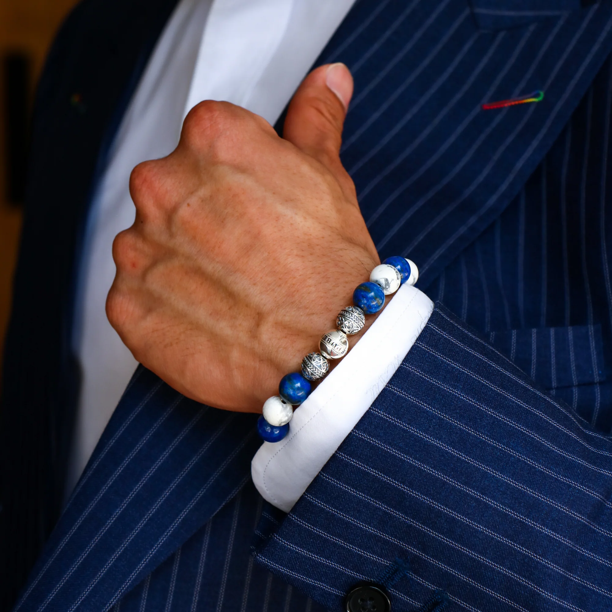 The Navigator | Silver Howlite Lapiz Lazuli Beaded Bracelet - Image 3