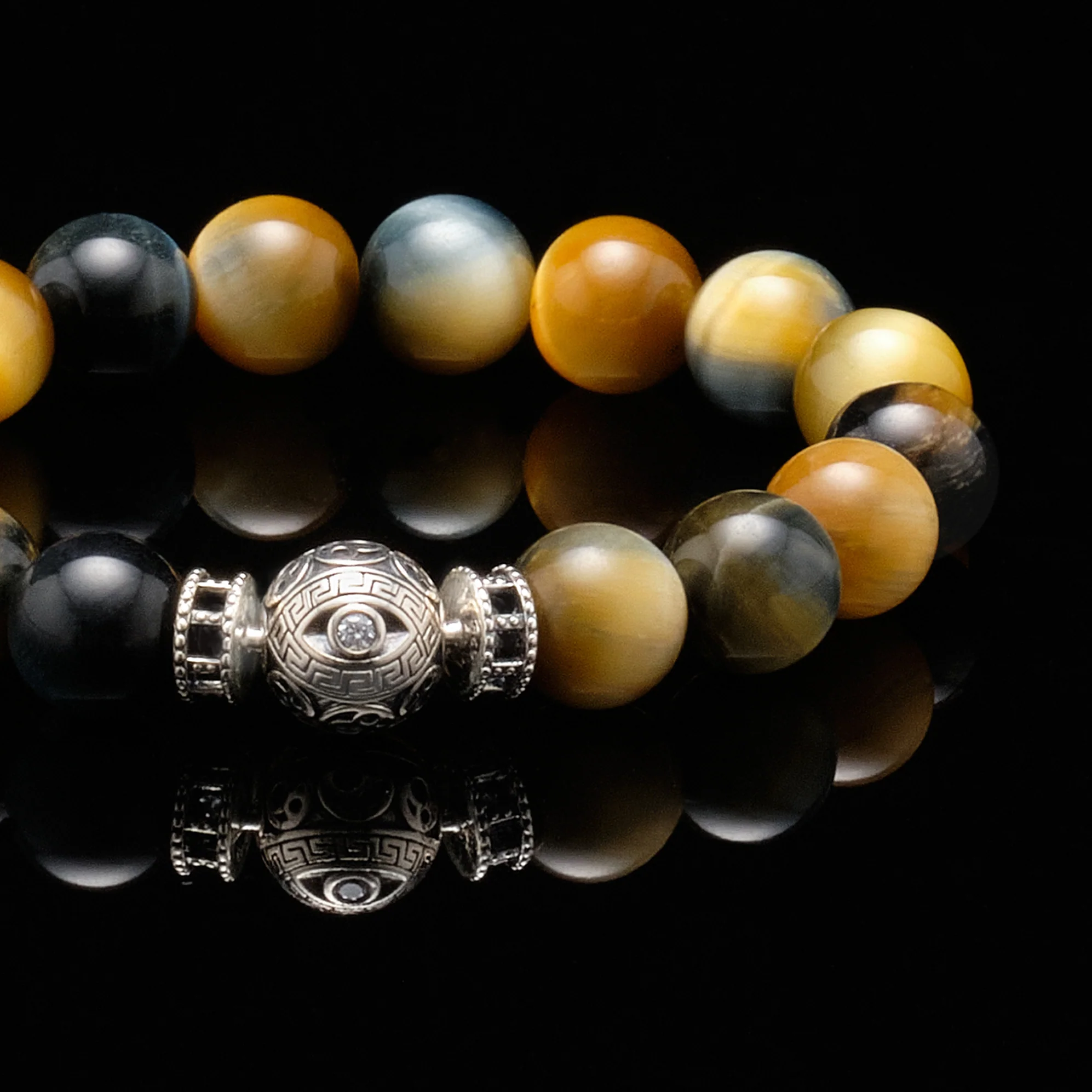 The silver white evil eye yellow blue tiger eye bracelet - Image 2