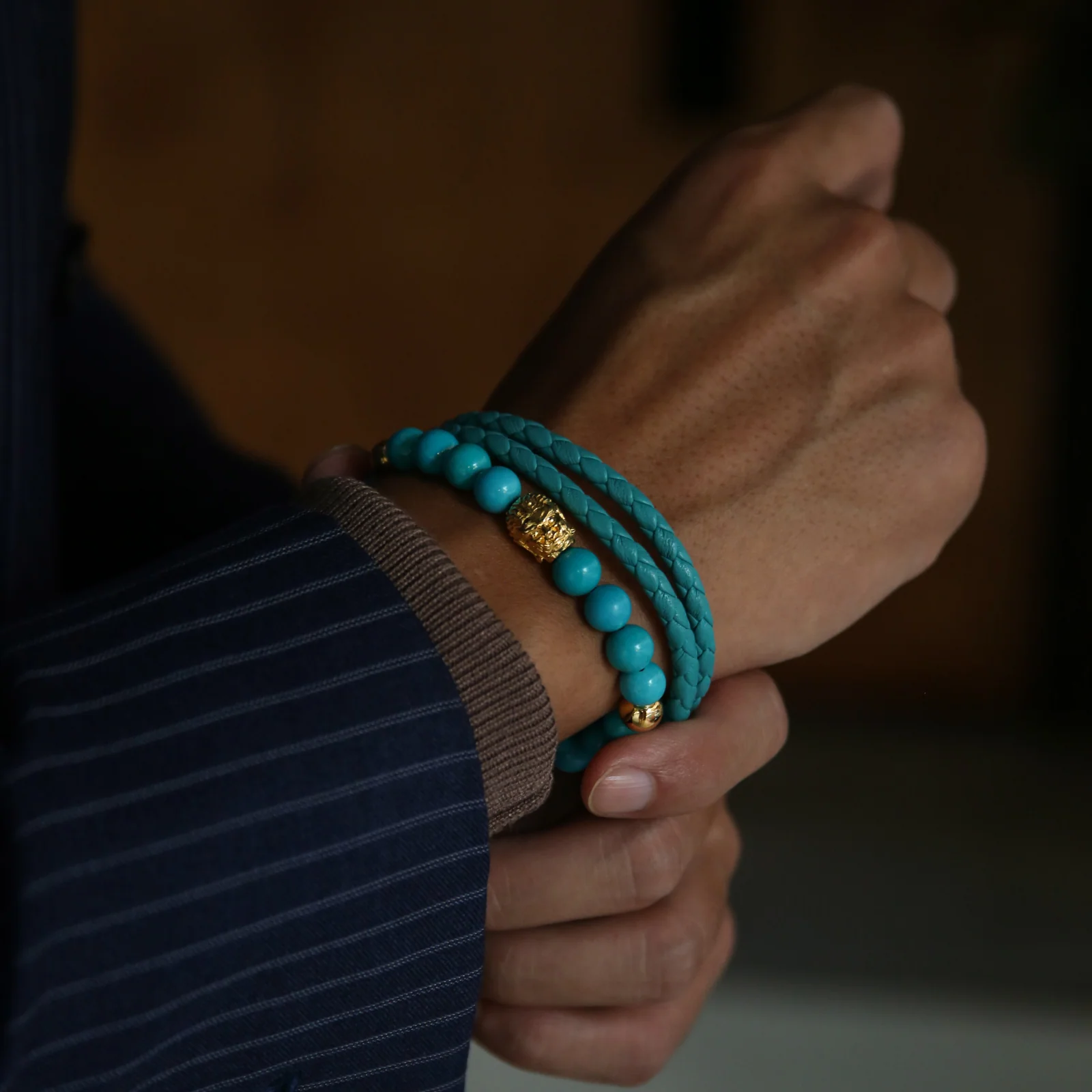 Turquoise Leather Wrap Bracelet - Image 2