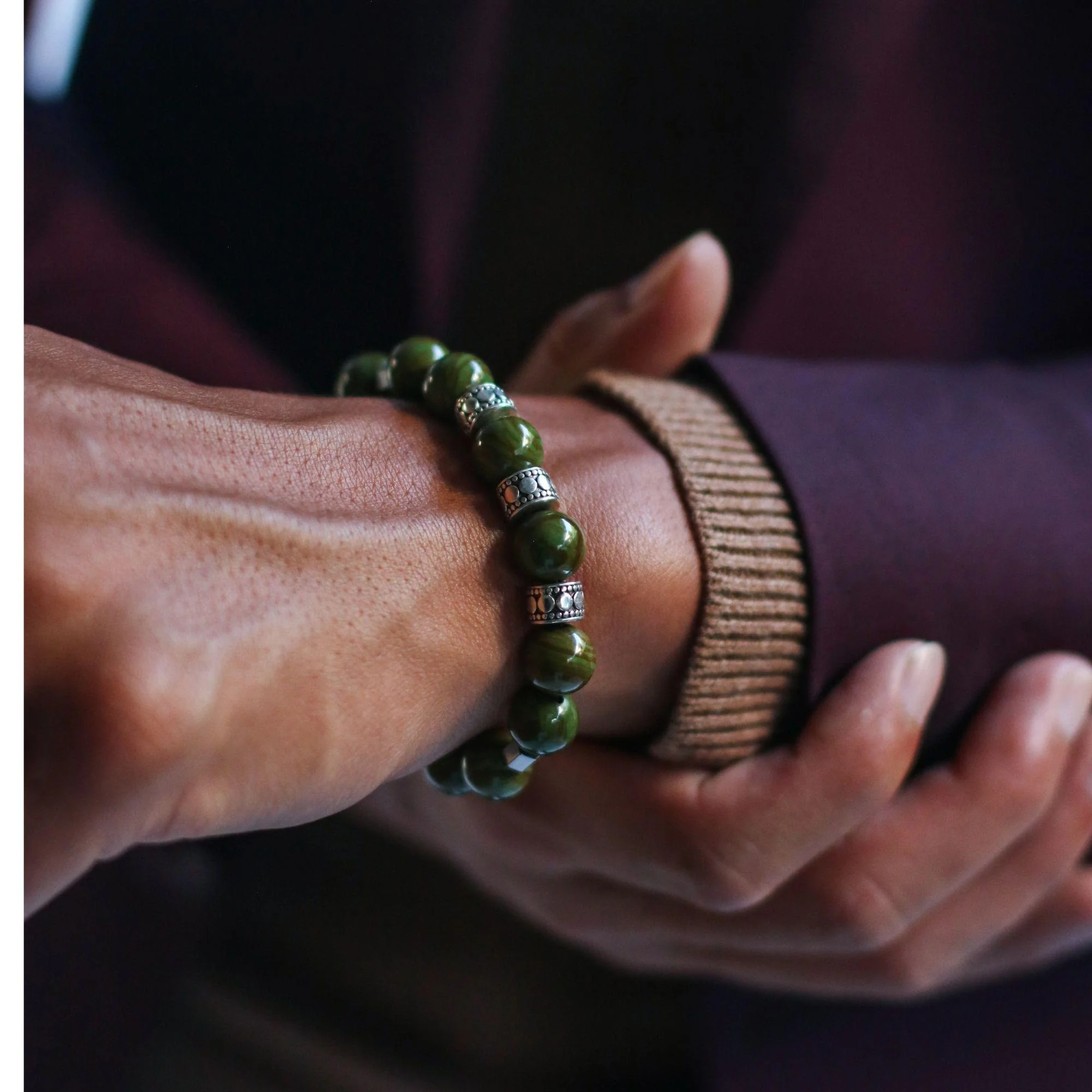 Silver Spacer Heart Chakra Bracelet - Image 5