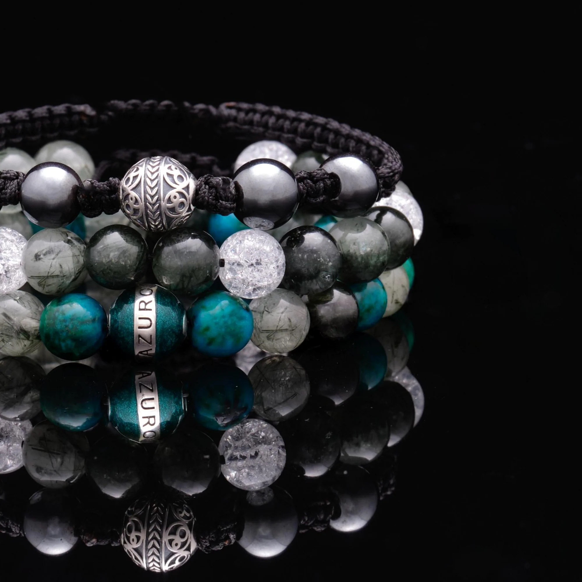 [Limited] The Compass | Men Knot Bracelets with Hematite Obsidian Green Rutilated Quartz Stone - Image 2