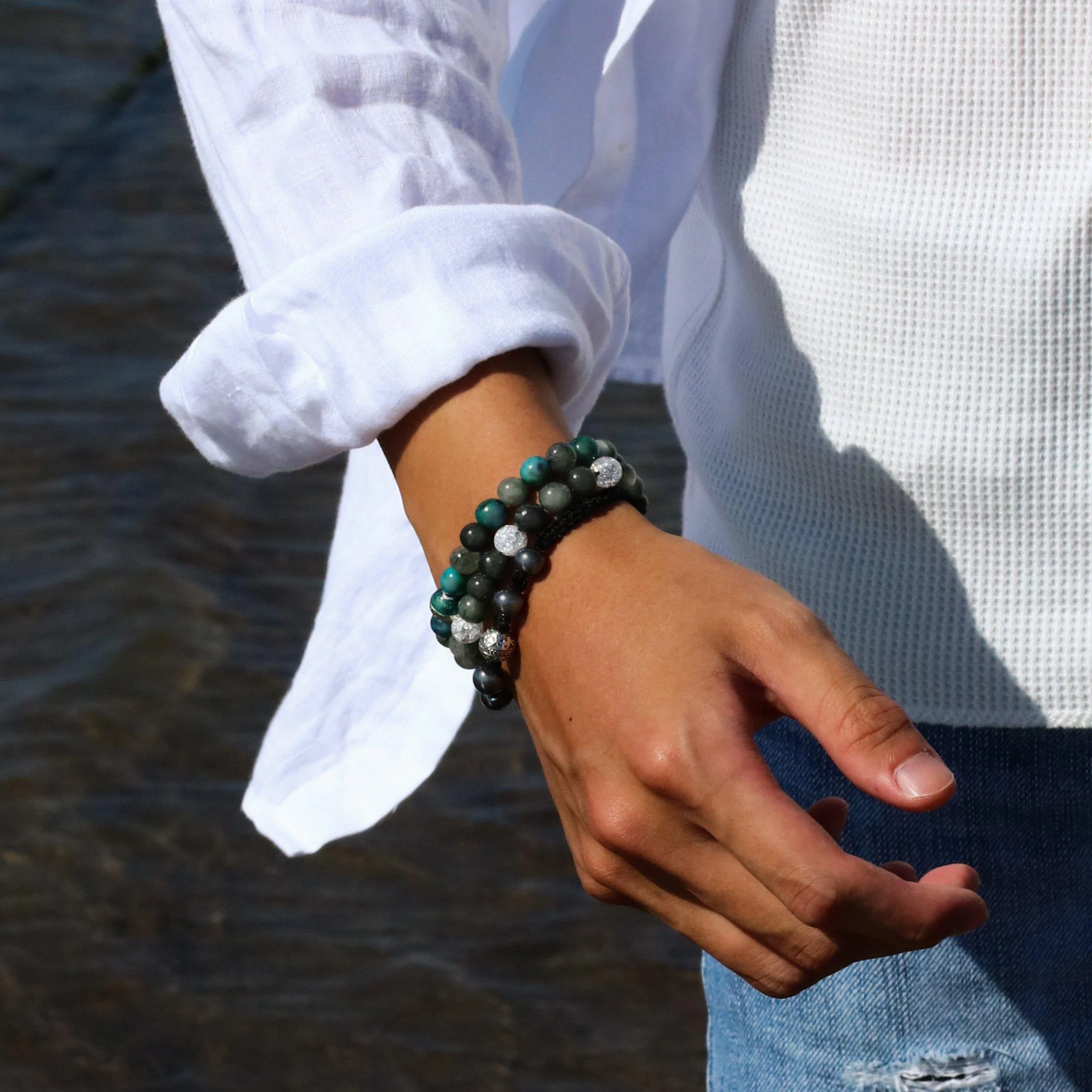 [Limited] The Compass | Men Knot Bracelets with Hematite Obsidian Green Rutilated Quartz Stone - Image 3