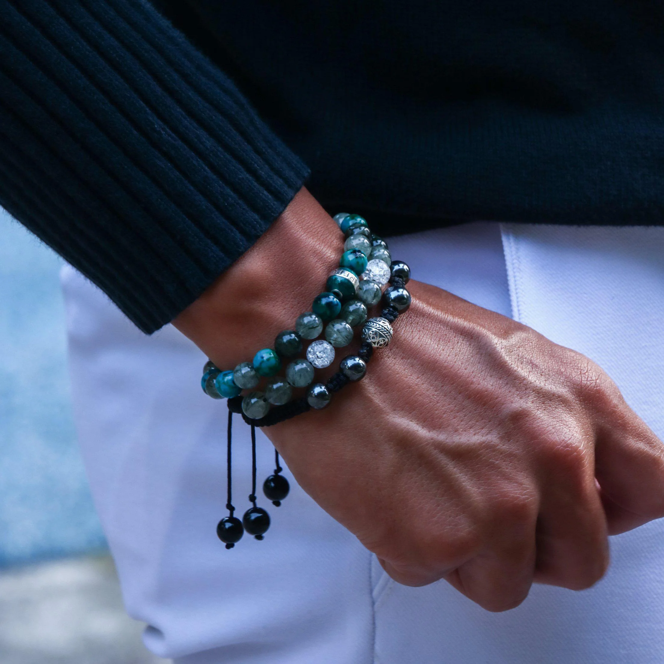 [Limited] The Compass | Men Knot Bracelets with Hematite Obsidian Green Rutilated Quartz Stone - Image 4