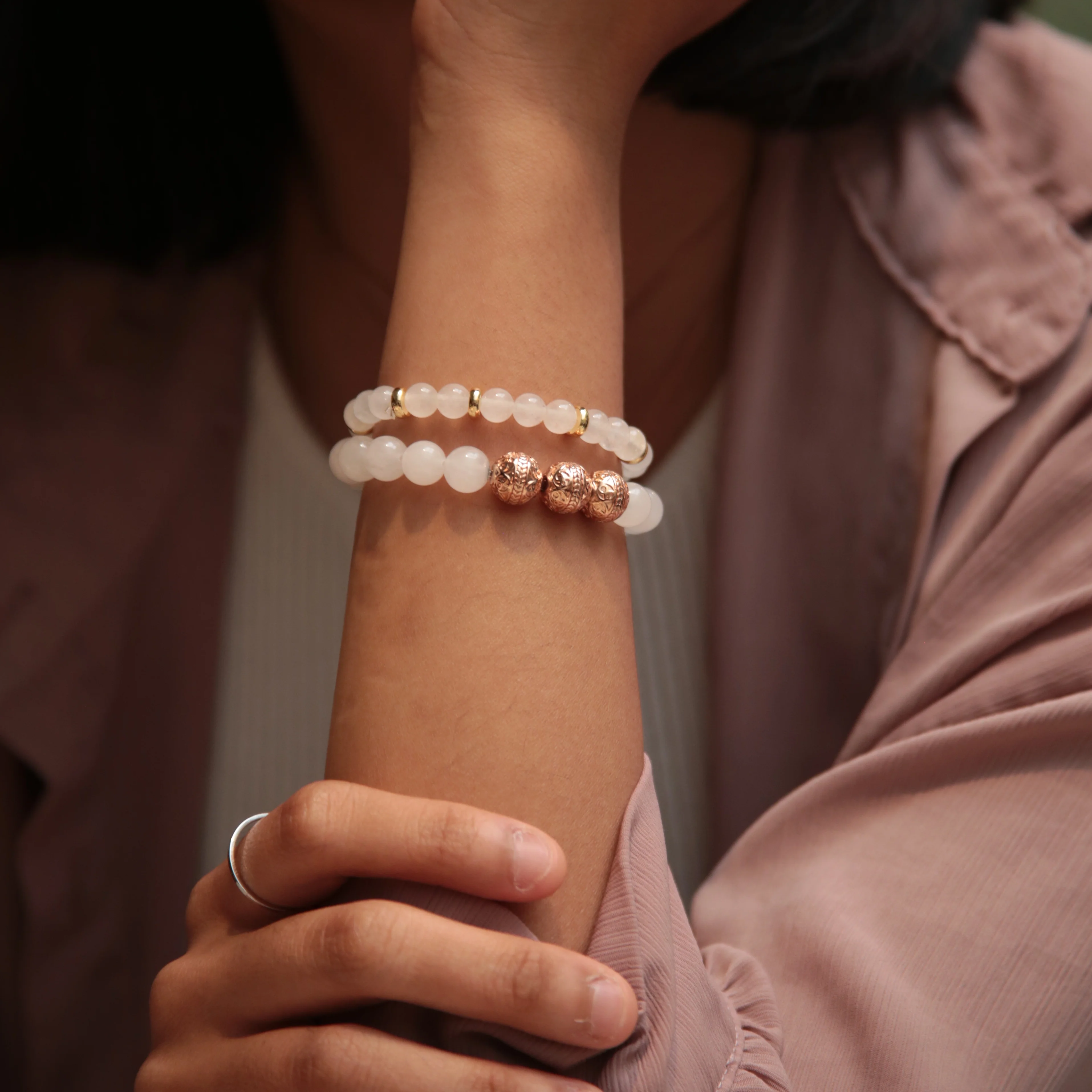 White Jade Rose Gold Bracelet with White Jade Bracelet - Image 3